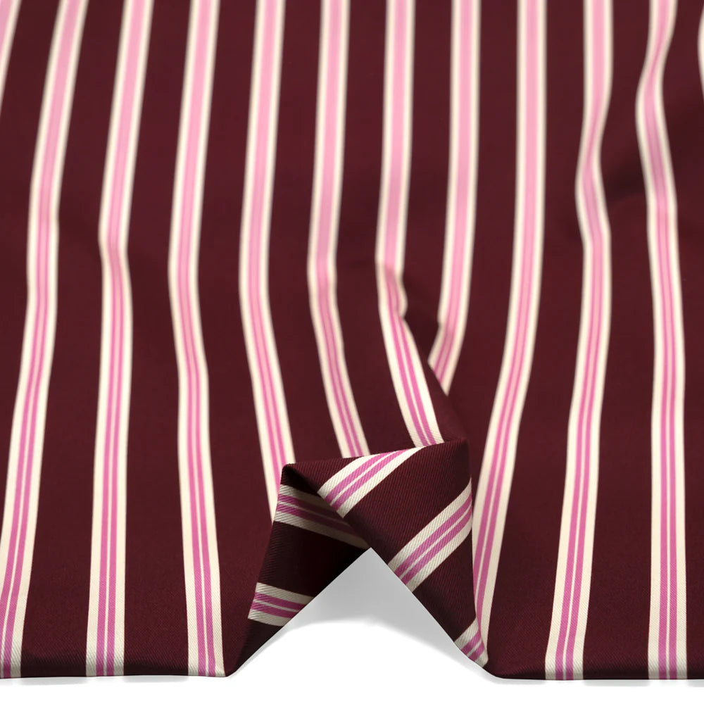 Bistro Stripe Printed Cotton Twill - Merlot/Gumdrop