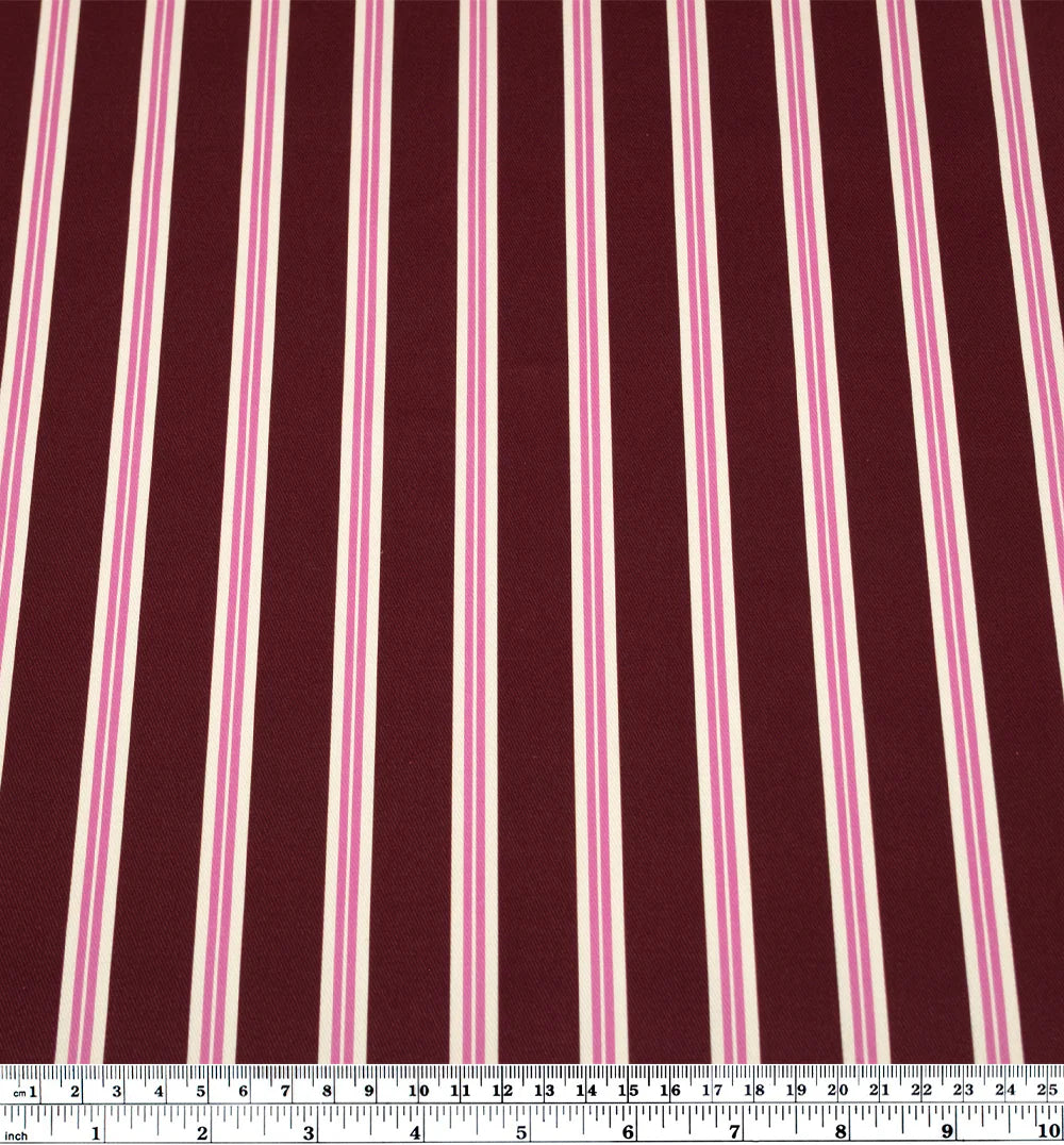 Bistro Stripe Printed Cotton Twill - Merlot/Gumdrop