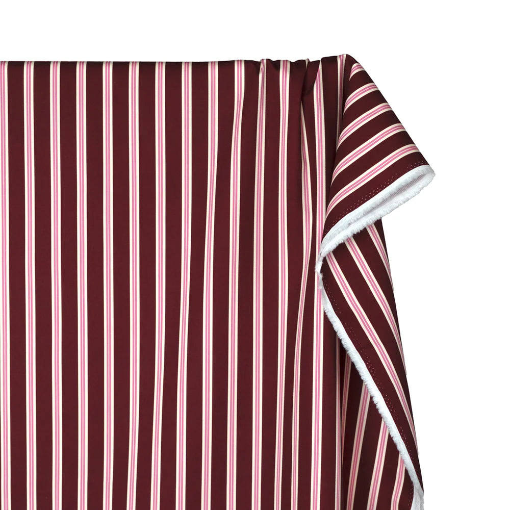 Bistro Stripe Printed Cotton Twill - Merlot/Gumdrop
