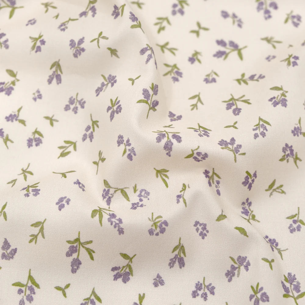 French Lavender Printed Cotton Lawn - Ivory/Wisteria