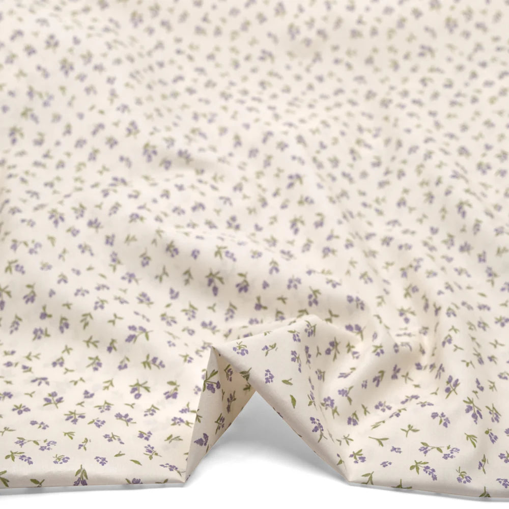French Lavender Printed Cotton Lawn - Ivory/Wisteria