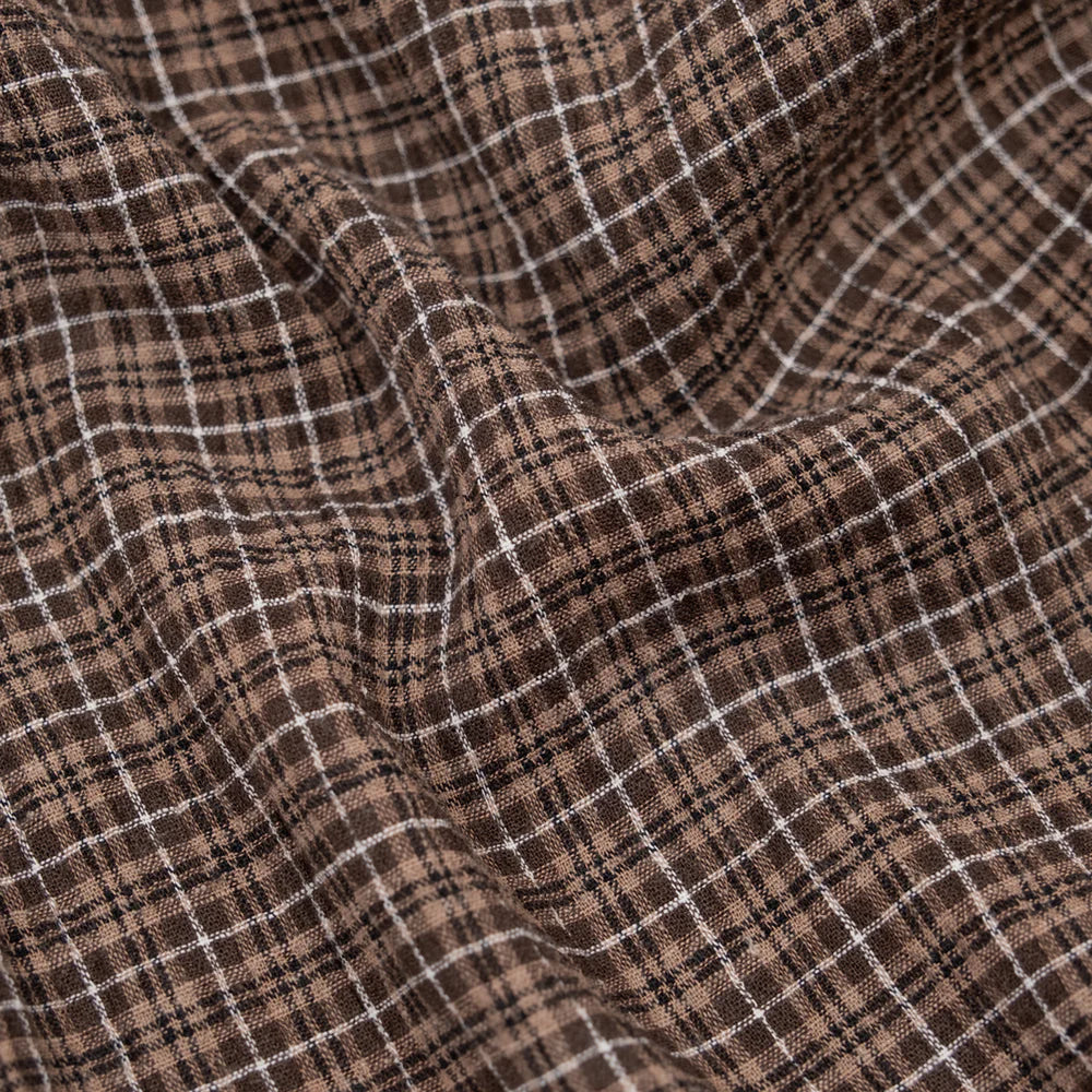 Plaid Hemp Lyocell Blend Seersucker - Umber/Crimini