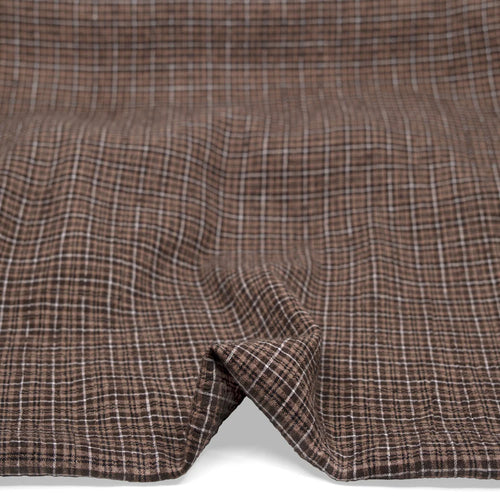 Plaid Hemp Lyocell Blend Seersucker - Umber/Crimini