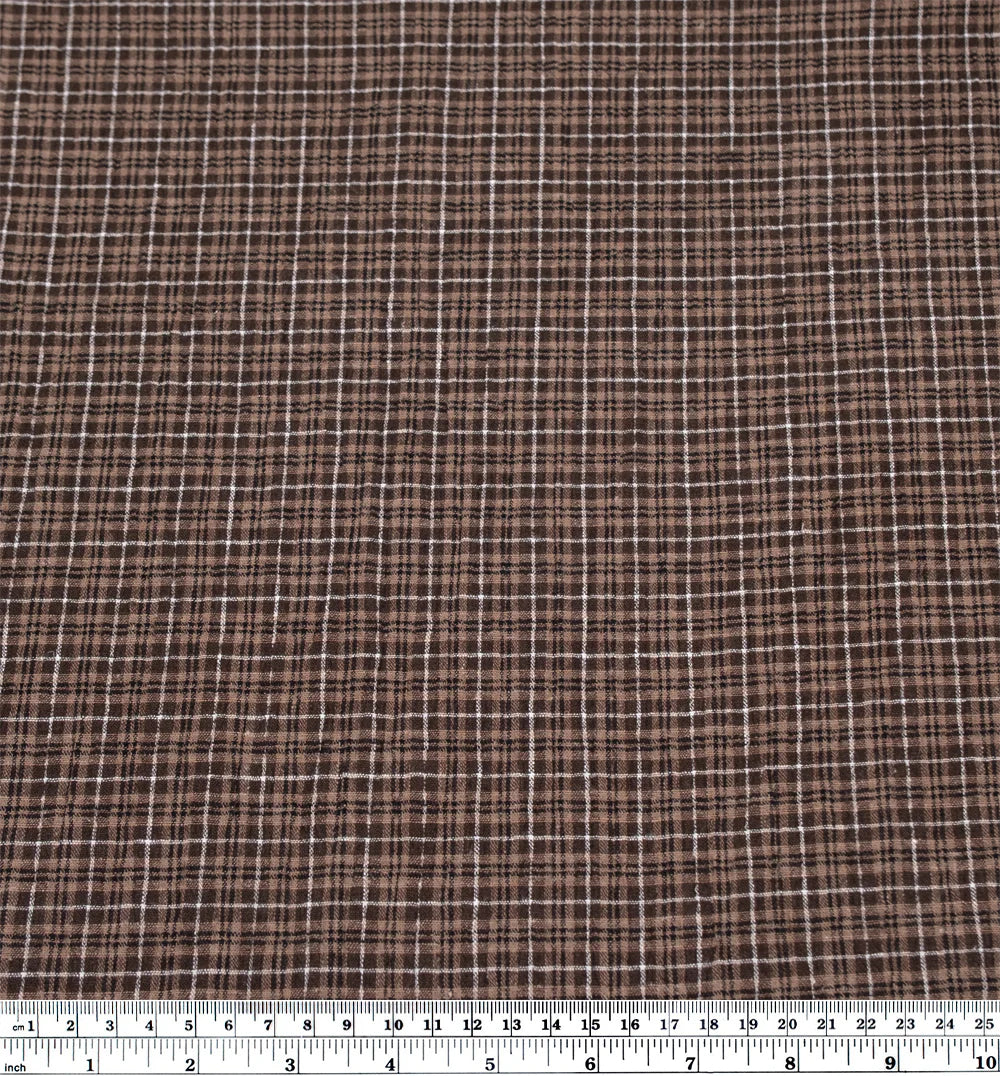 Plaid Hemp Lyocell Blend Seersucker - Umber/Crimini