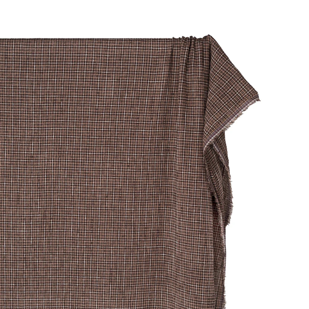 Plaid Hemp Lyocell Blend Seersucker - Umber/Crimini