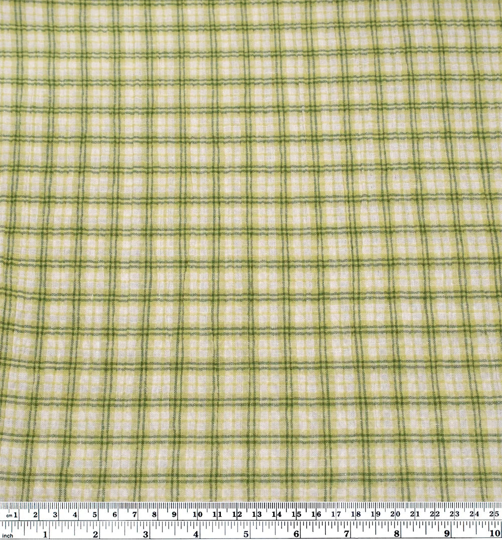 Plaid Hemp Lyocell Blend Seersucker - Sour Apple/White