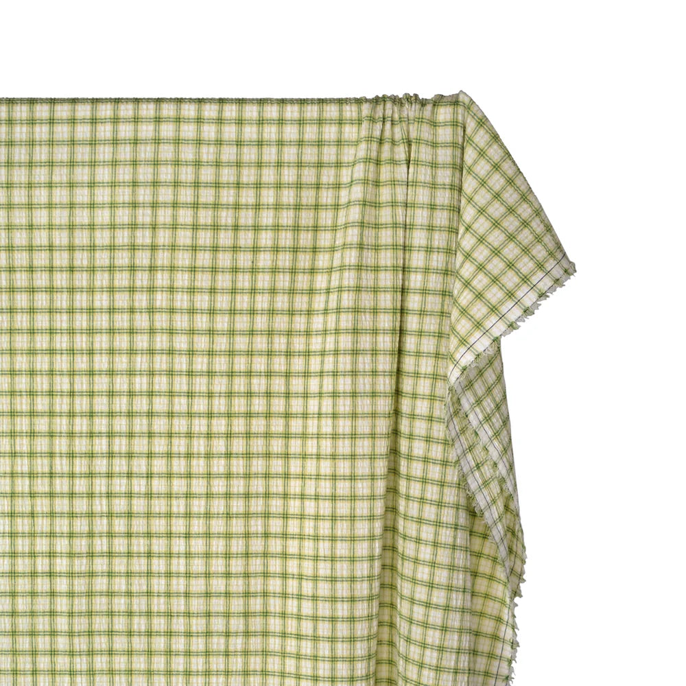 Plaid Hemp Lyocell Blend Seersucker - Sour Apple/White