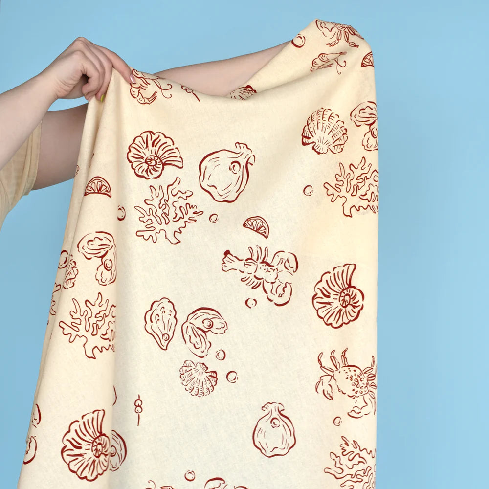 Seashells Linen Viscose Blend - Ivory/Cranberry