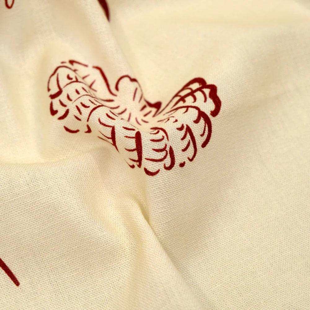 Seashells Linen Viscose Blend - Ivory/Cranberry