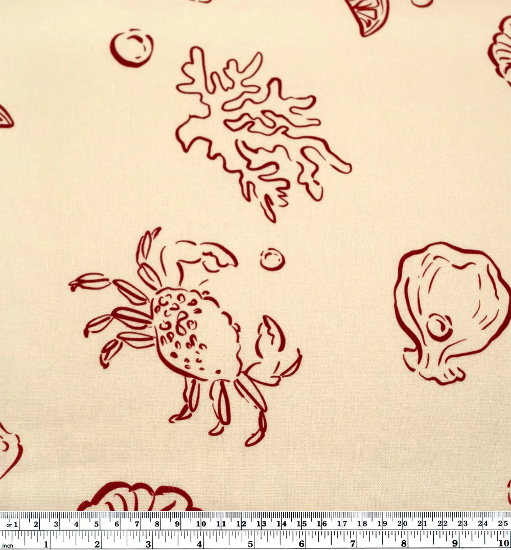 Seashells Linen Viscose Blend - Ivory/Cranberry