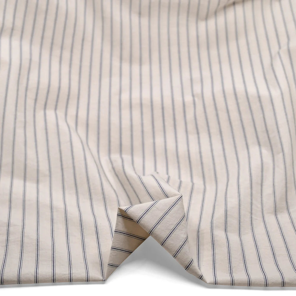 Stripe Washed Cotton Shirting - Parchment/Ink