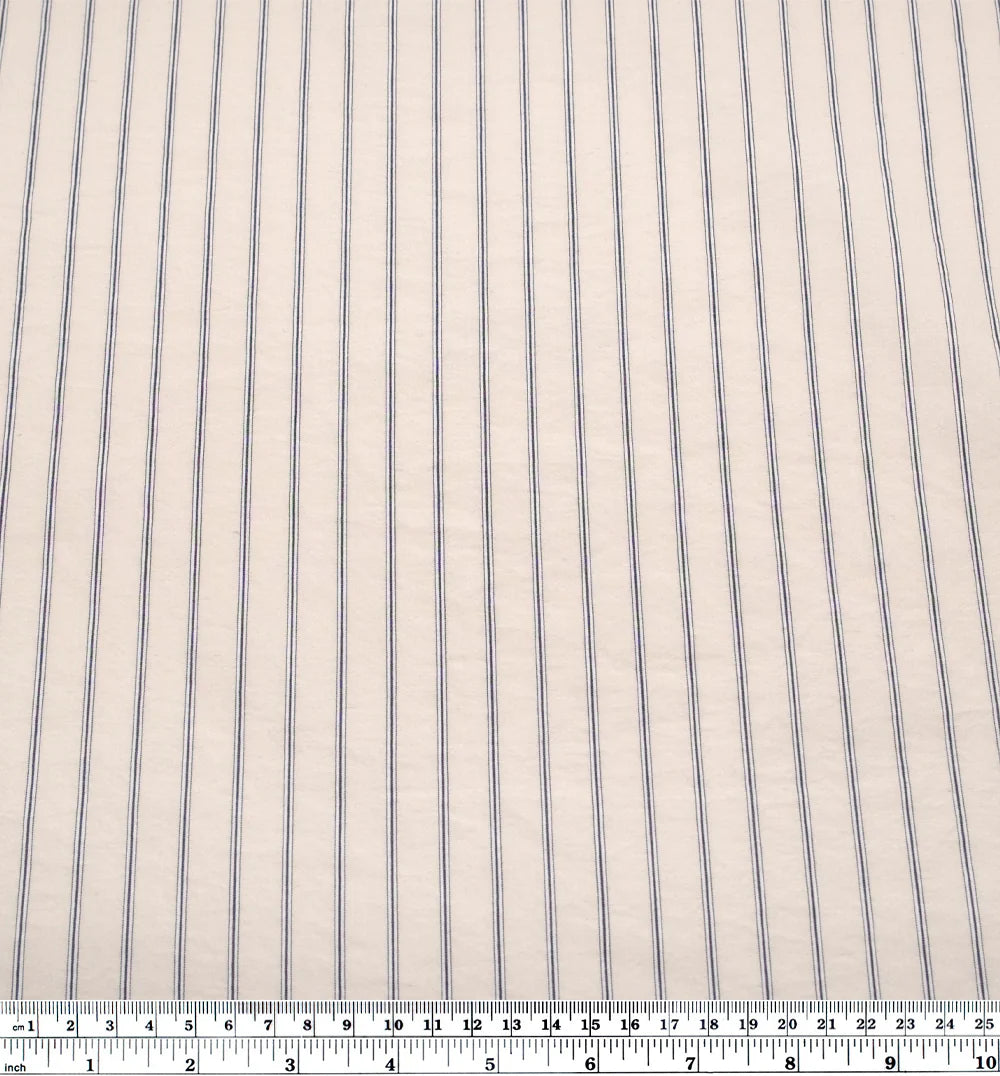 Stripe Washed Cotton Shirting - Parchment/Ink