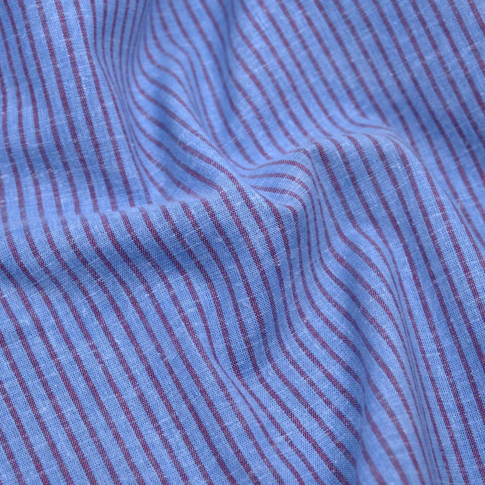 Striped Stretch Hemp Lyocell Blend - Cornflower/Berry