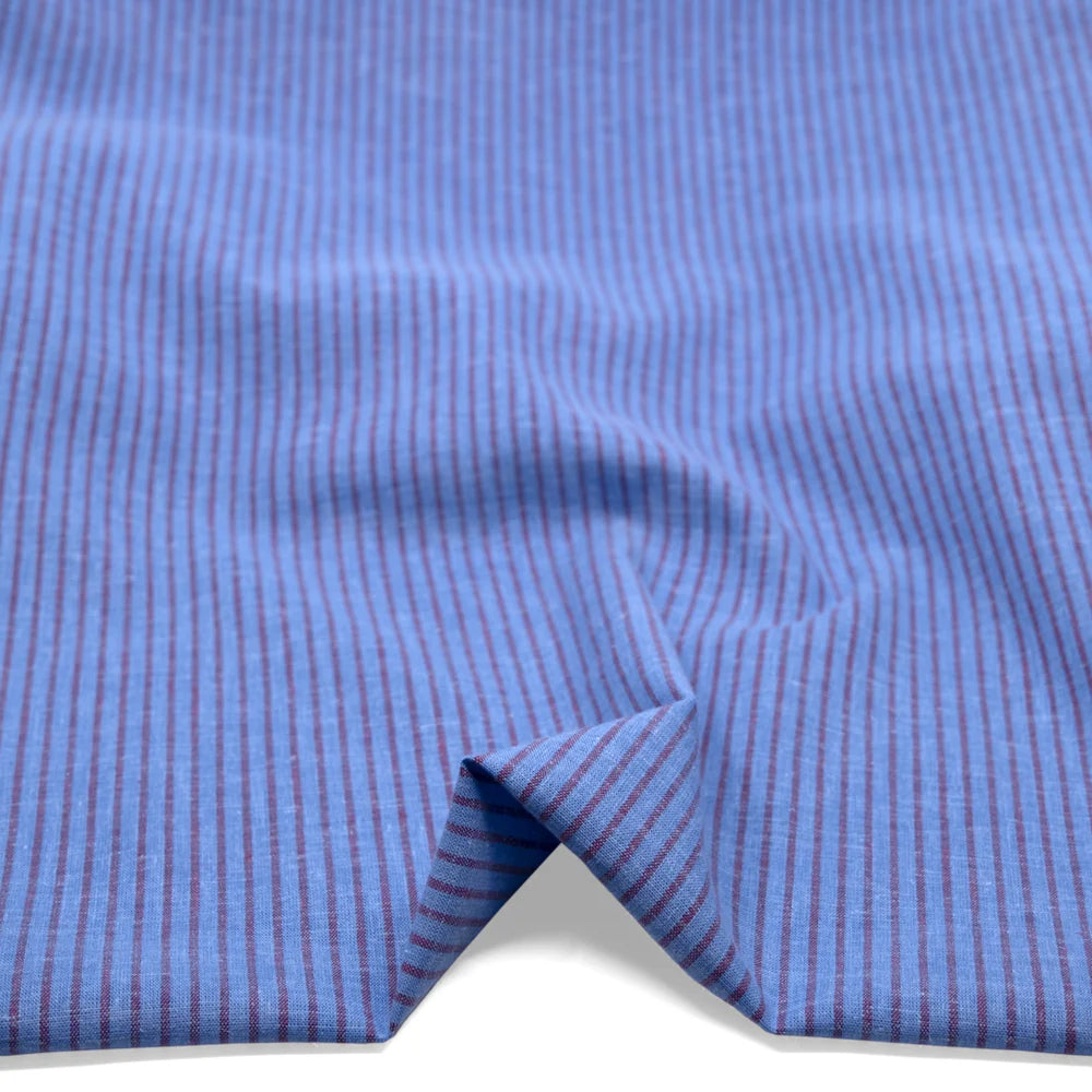 Striped Stretch Hemp Lyocell Blend - Cornflower/Berry