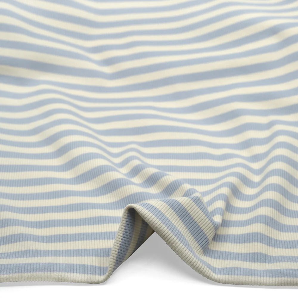 Sugar Stripe Cotton Rib Knit - Baby Blue