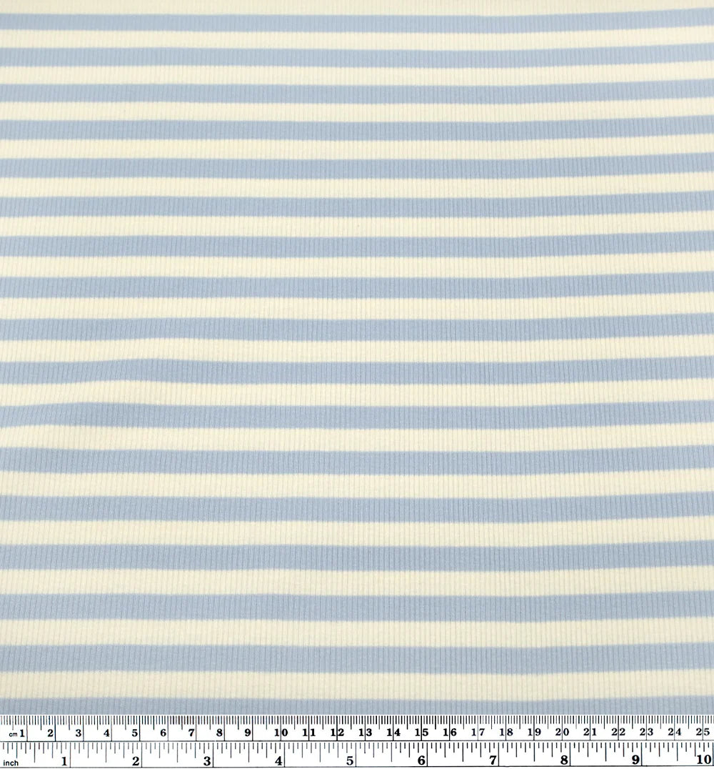 Sugar Stripe Cotton Rib Knit - Baby Blue