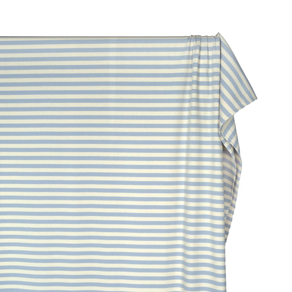 Sugar Stripe Cotton Rib Knit - Baby Blue