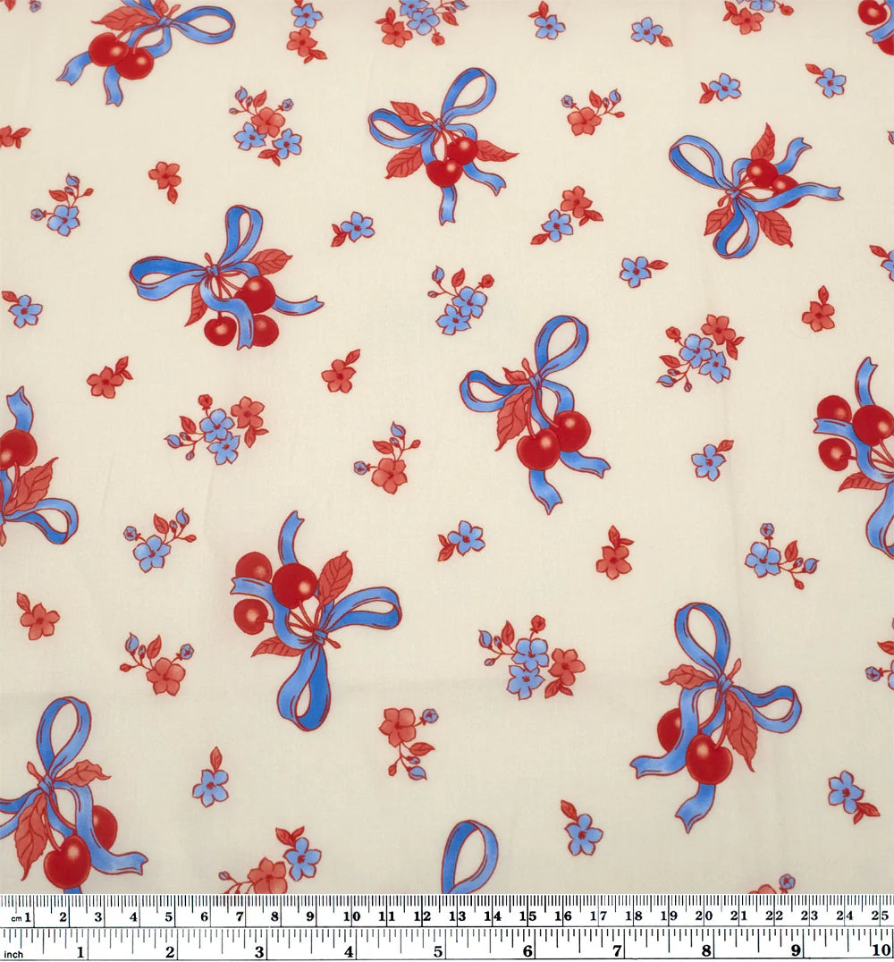 Sweet Treat Cotton Lawn - Ivory/Cherry/Sky Blue
