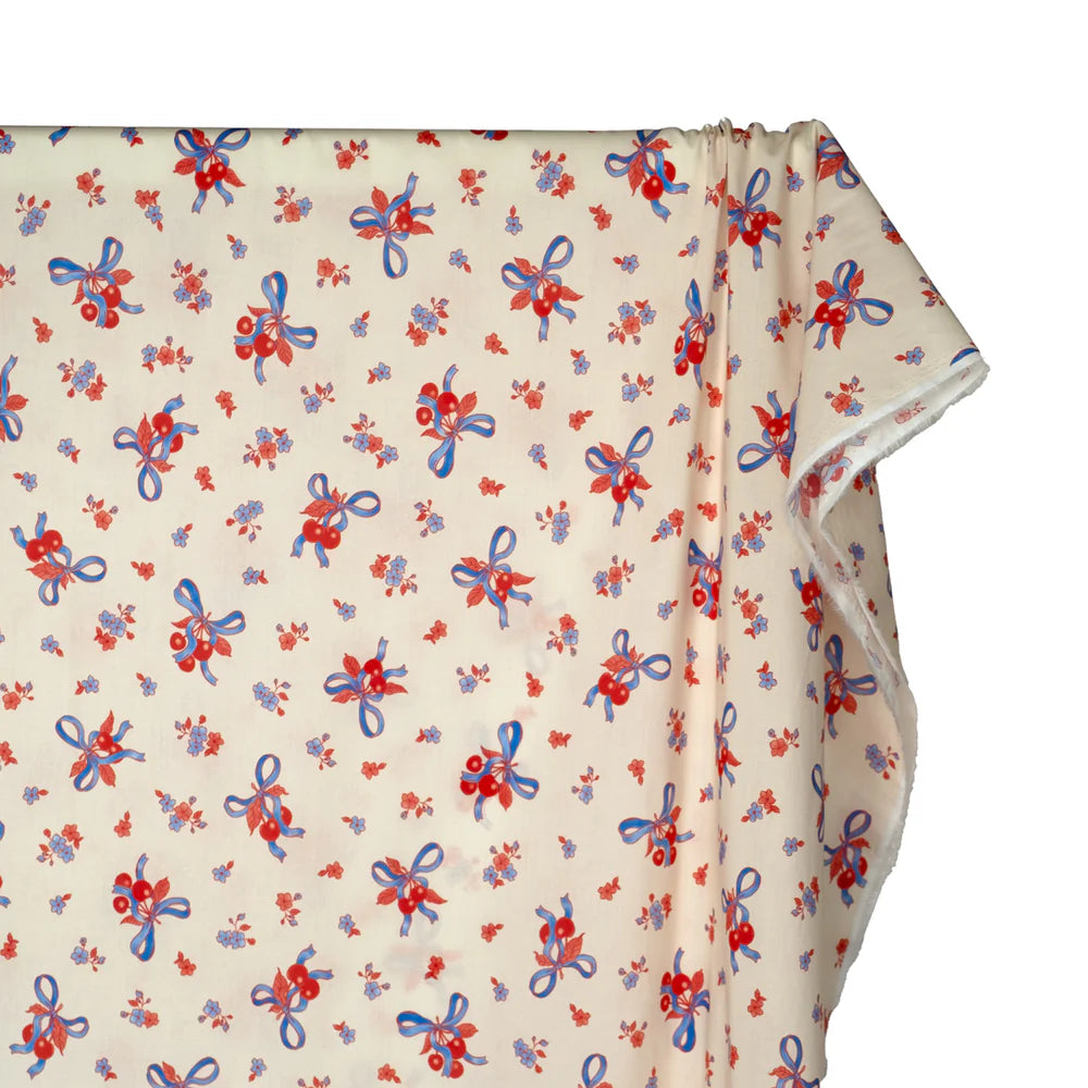 Sweet Treat Cotton Lawn - Ivory/Cherry/Sky Blue