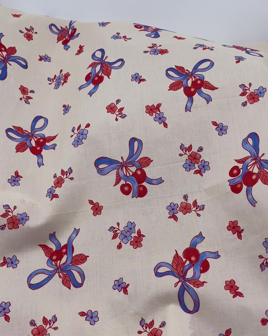 Sweet Treat Cotton Lawn - Ivory/Cherry/Sky Blue