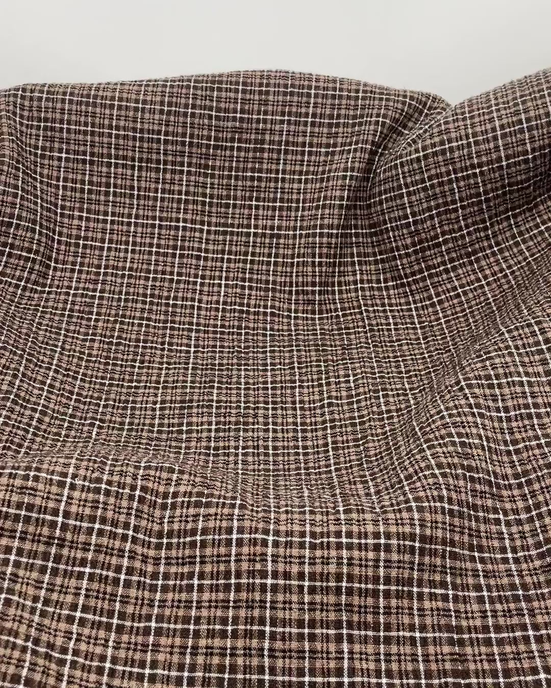 Plaid Hemp Lyocell Blend Seersucker - Umber/Crimini