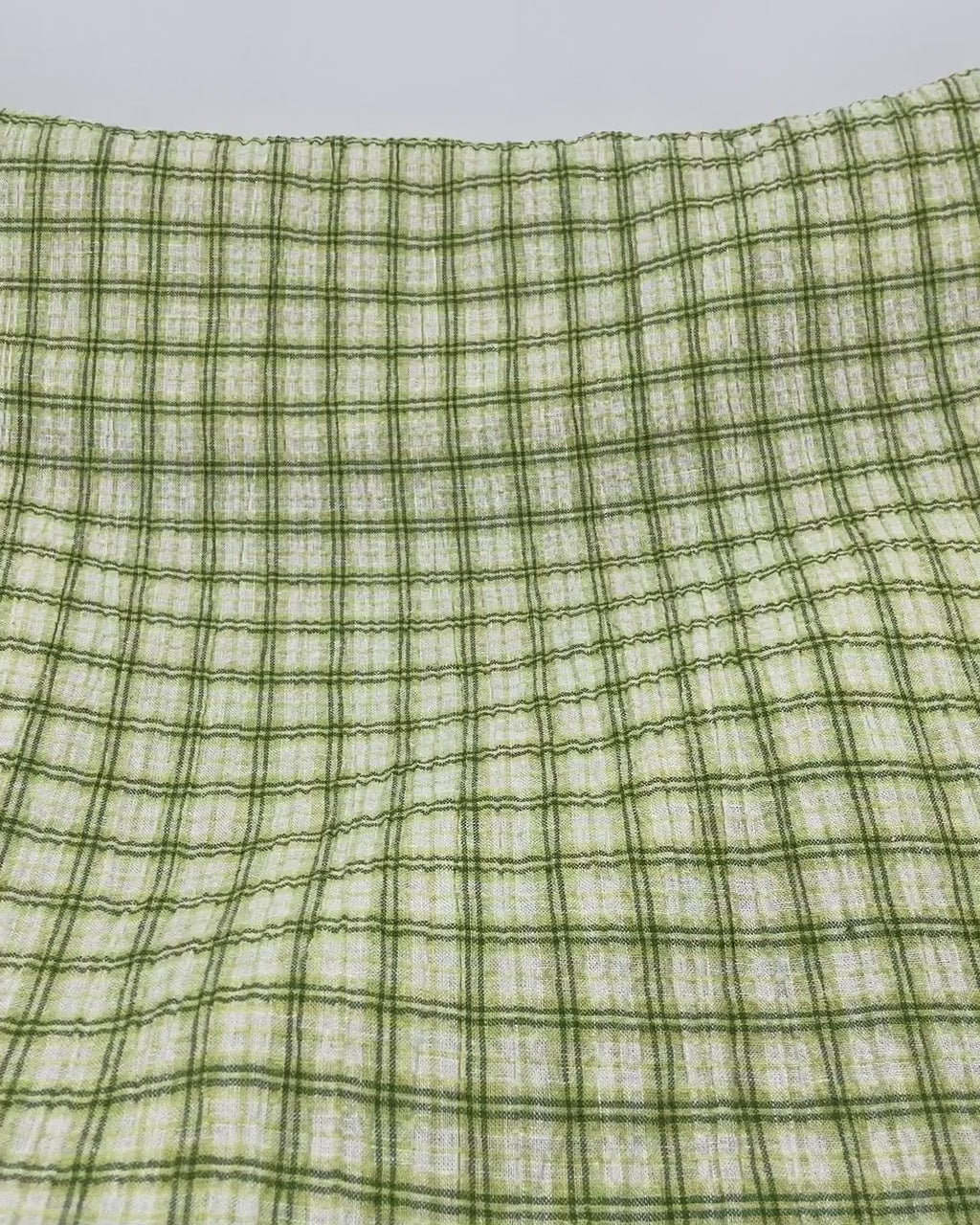 Plaid Hemp Lyocell Blend Seersucker - Sour Apple/White