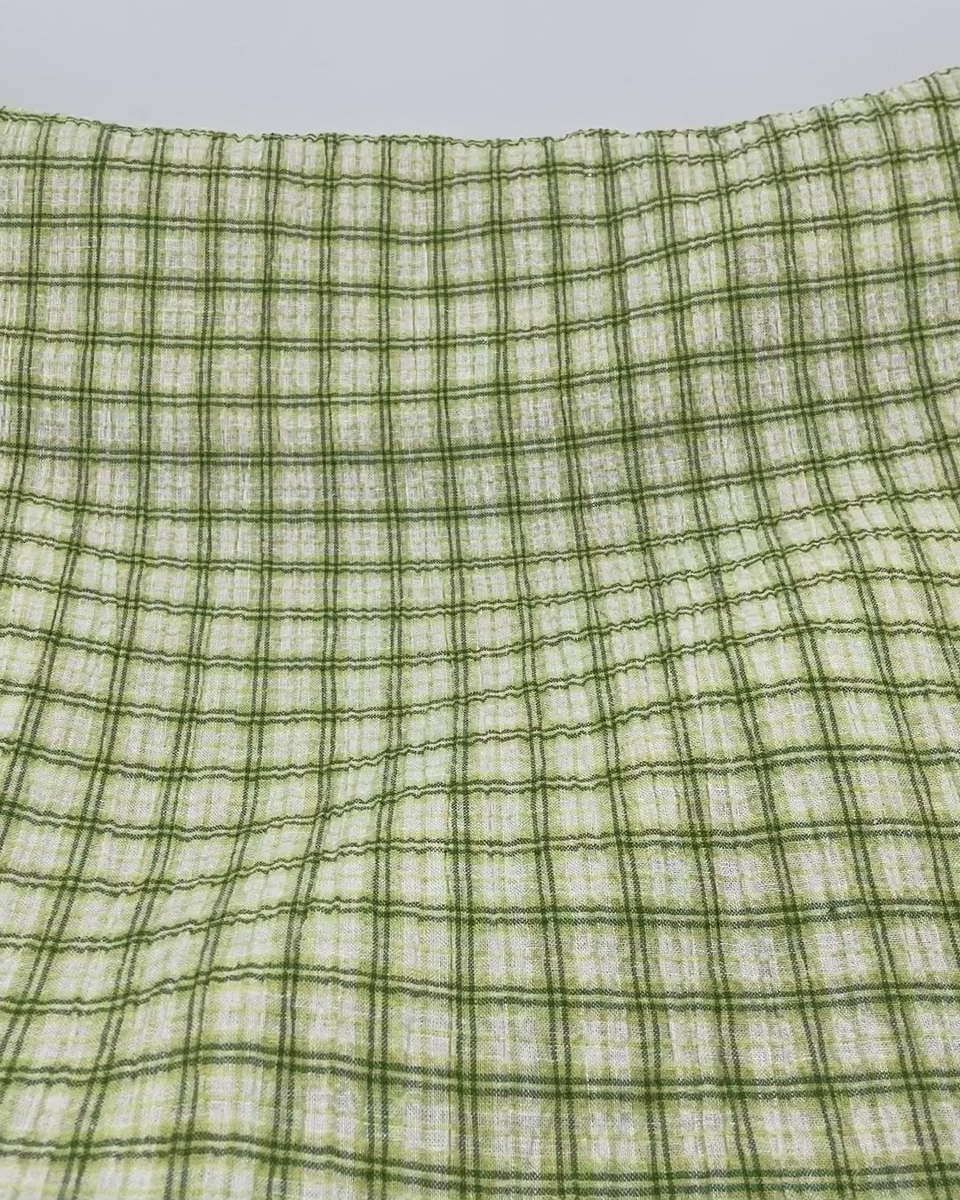 Plaid Hemp Lyocell Blend Seersucker - Sour Apple/White